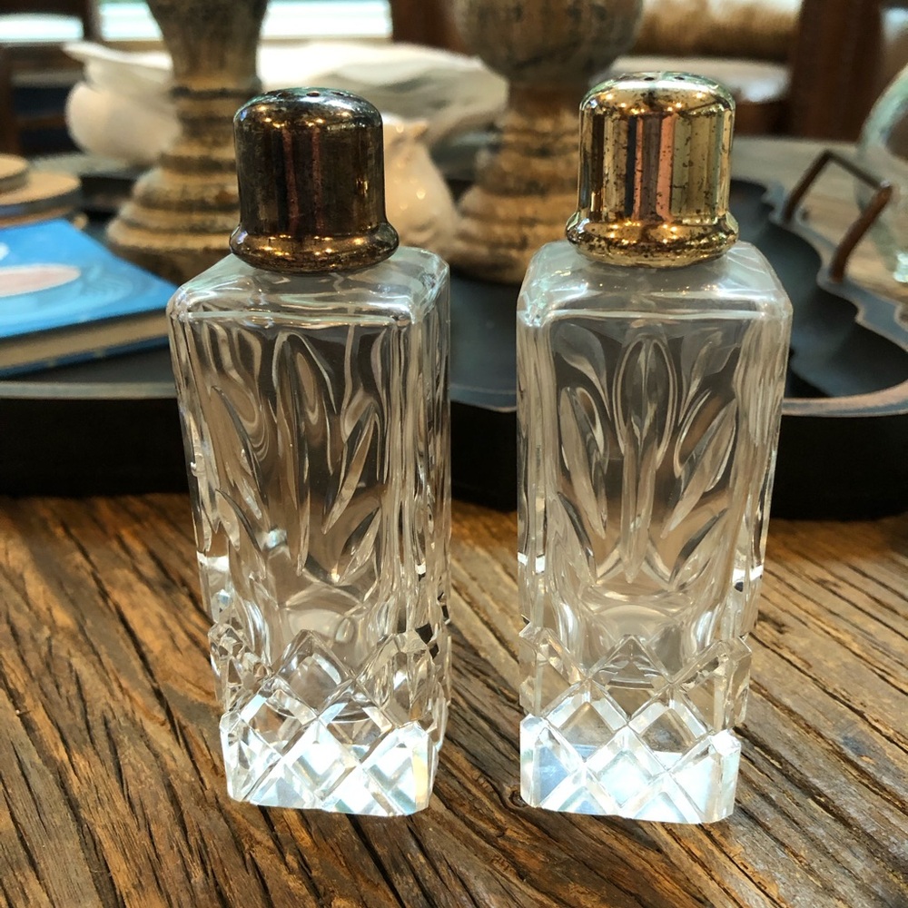 F B Rogers Crystal Salt and Pepper Shakers silver plated vintage
